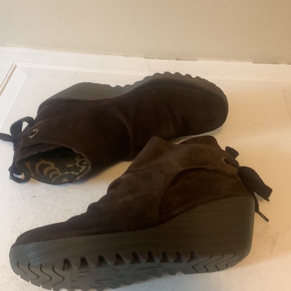 NEW FLY London Suede Ruched Ankle Boots w/ Tie YEBI Size 8.5 Euro 40 ESPRESSO - Picture 11 of 14